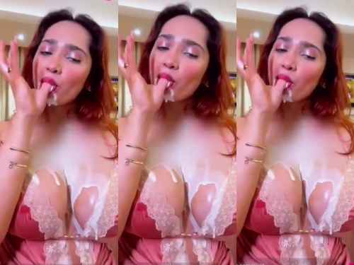 Aditi Mistry Teasing in pink lingerie and Pouring Ice Cream in Cleavage Live video